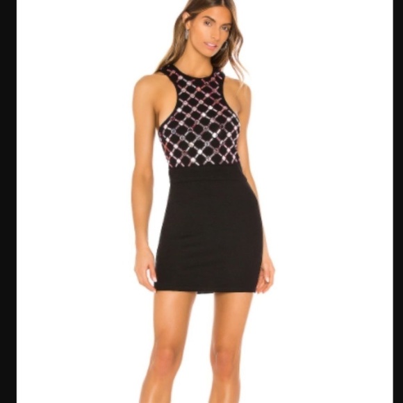 NWT H:OURS x REVOLVE Black & Rose Gold Embellished Bodycon Cocktail Mini Dress - Picture 1 of 6